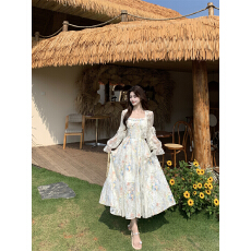 批发新款仙气温柔油画氛围感收腰多巴胺碎花吊带<b class='q'>连衣裙</b>+防晒衫两件套