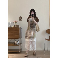 批发2026蕾丝拼接假两件连衣裙女夏季绝美高级感巨好看设计感连衣裙