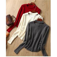 批发甜辣纯欲风 柔软羊绒+<b class='q'>真丝</b>V领挂脖皱褶收腰针织衫<b class='q'>女</b>