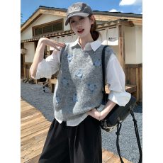 批发叠穿提花针织无袖马甲女2026秋季新款时尚显瘦百搭上衣