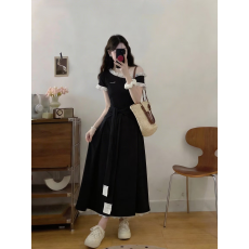 批发实拍~<b class='q'>大码</b><b class='q'>女</b>装夏装休闲新款木耳边斜肩拼接假两件A字连衣裙