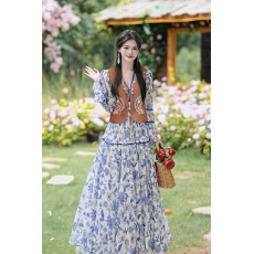 批发实拍#度假<b class='q'>青花瓷</b><b class='q'>连衣裙</b>长袖麂皮马甲<b class='q'>连衣裙</b>大摆度假裙