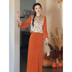 批发实拍#柿柿如意旗袍两件套一体绒加厚