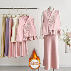 批发实拍新中式重工刺绣亮片串珠拼接水貂毛马甲秋冬新款国风加棉马夹