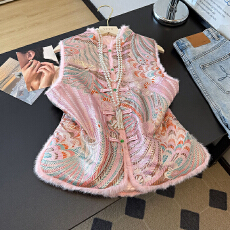 批发实拍唐装旗袍小袄女改良年轻少女中国风冬款加厚毛毛加棉上衣马甲