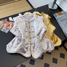 批发实拍高级感洋气加厚新中式水貂毛马甲女秋冬夹棉外穿国风背心上衣