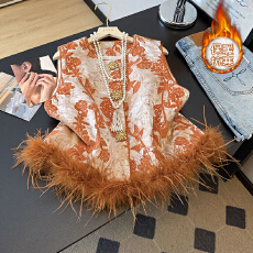 批发实拍秋冬新款时尚<b class='q'>百搭</b>圆领宽松提花鸵鸟毛柔软舒适上衣马甲上衣