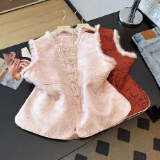 批发实拍高端新中式真水貂毛马甲女<b class='q'>秋</b>冬外穿夹棉保暖背心坎肩国风加厚