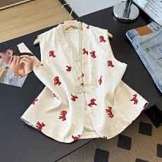 批发实拍新款新中式国风<b class='q'>女</b>装春装时尚提花缎面刺绣坎肩马甲上衣外套