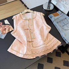 批发实拍春季新款高级感唐装国风马甲民族风新中式花边盘扣百搭马夹潮