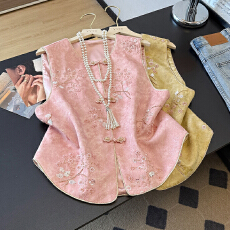 批发实拍新中式春装马甲年轻款洋气外穿高级感提花钉珠刺绣背心女国风