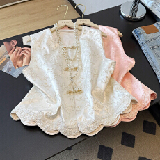 批发实拍国风复古绣花马甲女新中式对襟盘扣刺绣中长款无袖开衫外套