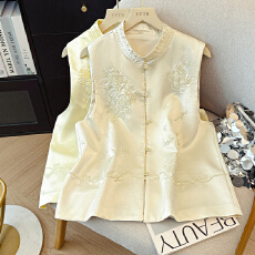 批发实拍复古重工绣花高级感新中式改良唐装新国风<b class='q'>百搭</b>女马夹新款外套