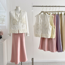 批发复古提花木耳边拼接无袖小<b class='q'>外套</b>2026夏季重工绣花钉珠亮片圆领<b class='q'>马甲</b>