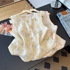 批发实拍春夏季新款新中式国风重工刺绣<b class='q'>亮片</b>钉珠马甲<b class='q'>背心</b>女高级感上衣