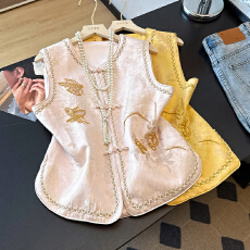 批发新款女装<b class='q'>秋</b>装提花珠管刺绣季新款时尚刺绣蝴蝶新中式马甲坎肩