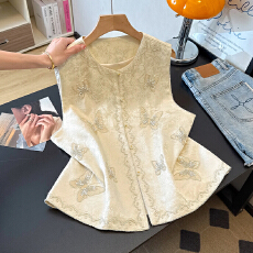 批发新中式国风蝴蝶钉珠刺绣马甲背心<b class='q'>女装</b>2026春季新款高级感上衣