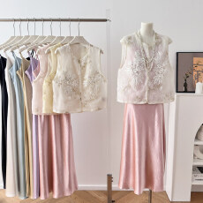 批发新中式国风米黄色重工刺绣马甲女年轻款<b class='q'>欧根纱</b><b class='q'>上衣</b>无袖外搭薄背心