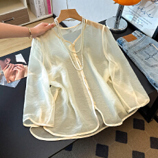 批发新中式<b class='q'>欧根纱</b>短袖衬衫国风天丝防晒气质半袖百搭打底薄<b class='q'>上衣</b>