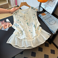 批发新中式重工刺绣亮片欧根纱马甲女2026夏季新款复古轻国风串珠背心