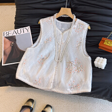 批发实拍亮片刺绣新中式马甲女春2026高级感钉珠气质国风马夹上衣