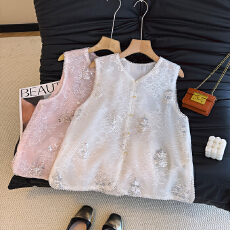 批发时尚新中式蕾丝刺绣亮片马甲女2026<b class='q'>夏</b>季新款洋气显瘦减龄百搭上衣