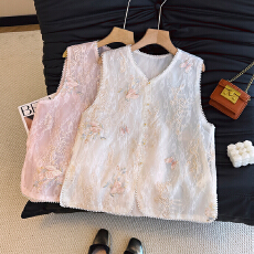 批发国风刺绣马甲女坎肩背心2026年<b class='q'>夏</b>季新款新中式蕾丝新中式别致上衣