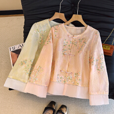 批发实拍春夏装新款新中式绣花珍珠高端仙气<b class='q'>蕾丝</b>国风外套上衣