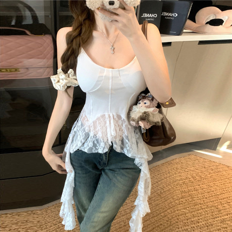 RY6807# 纯欲风蕾丝吊带小背心女夏季修身内搭打底衫辣妹无袖上衣