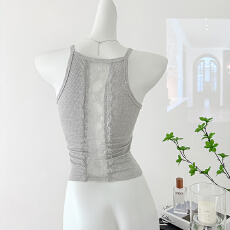 批发实拍蕾丝拼接吊带背心女内搭2025新款无袖设计感小众绝美辣妹上衣