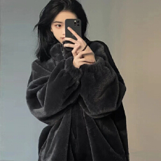 批发黑色獭兔毛外套女<b class='q'>冬</b>季新款环保毛毛绒皮草外套短款宽松显瘦百搭