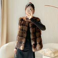 批发冬季新款俄罗斯满天星S3进口紫貂皮草马甲女短款横排V领<b class='q'>时尚</b>外套