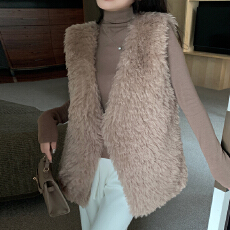 批发实拍韩版毛茸茸卷毛坎肩马夹女秋冬新款韩版皮草背心马甲毛毛外套