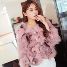 批发冬季新款海宁仿狐狸毛皮草外套女短款环保毛毛大衣渲染圆领上衣