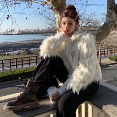 实拍环保皮草毛毛外套女冬季新款仿狐狸毛时尚加厚翻领韩版短大衣