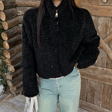 批发实拍<b class='q'>秋</b>冬高级感时髦羊羔毛外套女韩版时尚休闲宽松短款夹克开衫潮