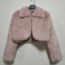 批发实拍韩版环保毛毛翻领皮草外套短款洋气开衫上衣保暖外套仿狐狸毛