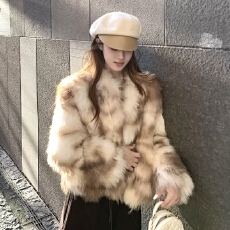 批发清冷月光 双色晕染立领狐狸毛环保毛毛大衣<b class='q'>中长款</b>冬季皮草外套女