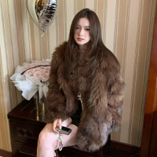 批发琥珀流光 双色晕染立领狐狸毛环保毛毛大衣<b class='q'>中长款</b>冬季皮草外套女