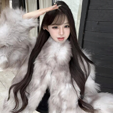 批发琥珀流光 双色晕染立领狐狸毛环保毛毛大衣<b class='q'>中长款</b>冬季皮草外套女