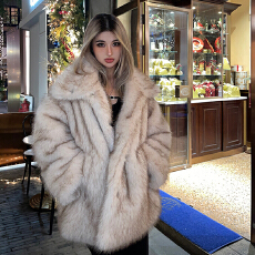 批发冬季韩版厚款高领中长款环保狐狸毛皮草毛毛外套年轻款毛绒大衣女