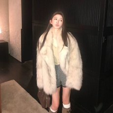 批发冬季韩版西装领仿狐狸毛年轻气质中长款环保皮草外套显瘦新款大衣