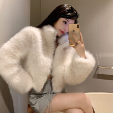 批发实拍小个子年轻款冬季环保<b class='q'>狐狸毛</b>皮草外套女短款托卡仿毛毛上衣