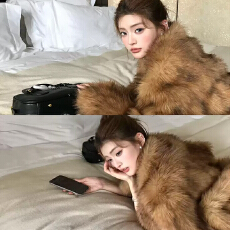 批发小火山努努 琥珀少女 晕染毛毛外套女2025年新款保暖显瘦环保皮草