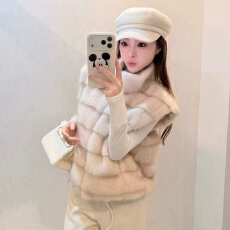 批发阙雅雯Yawen 环保仿貂毛皮草马甲冬季保暖立领无袖毛绒背心<b class='q'>外套</b>女