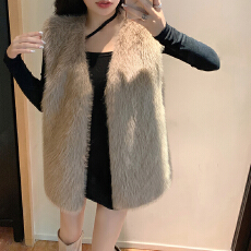 批发实拍 <b class='q'>韩版</b>秋冬新款仿貉子毛坎肩皮草马甲女中长款背心狐狸毛外套