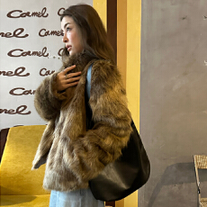 批发3ts【重磅】冬季法式高级感仿毛环保皮草复古短款毛毛大衣外套