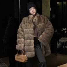 批发实拍高级感环保紫貂仿貂皮大衣女韩版外套气质环保中长款皮草大衣