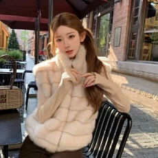 批发韩版环保皮毛仿水貂毛马甲背心女秋冬新款环保皮草保暖无袖外套