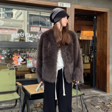 批发实拍时尚新款摩卡棕环保芬兰进口仿银狐狸毛皮草<b class='q'>外套女</b>毛毛大衣